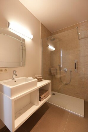 Shower, rainfall showerhead, free toiletries, hair dryer - B&B Riche Terre (Damme)