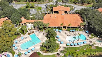 2 outdoor pools, pool umbrellas, pool loungers