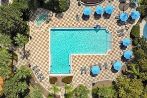 2 outdoor pools, pool umbrellas, pool loungers