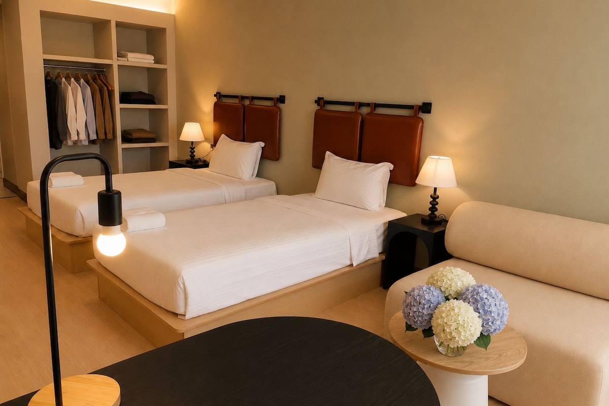 Chambre Deluxe avec lits jumeaux, 2 lits une place, balcon