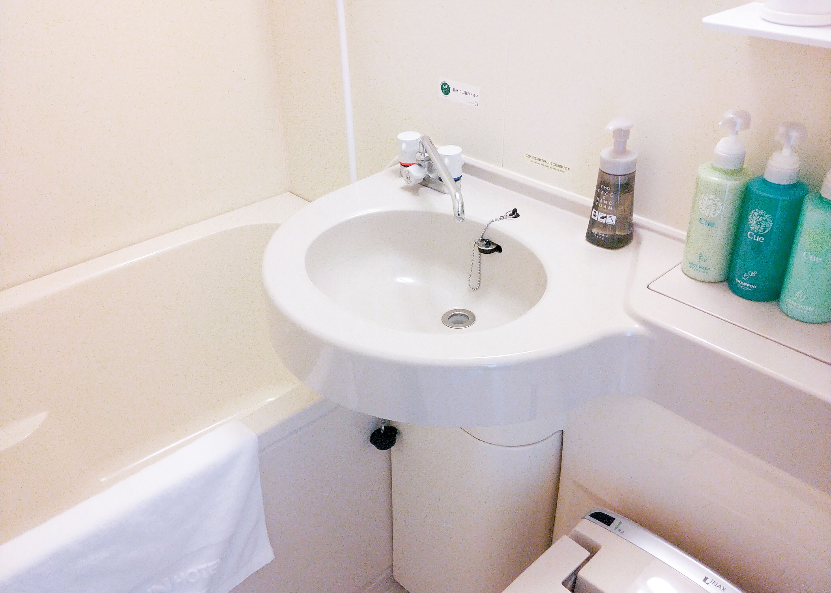 combined shower/bathtub, hair dryer, slippers, towels