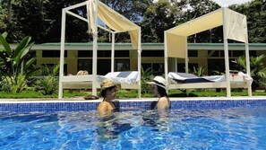 Outdoor pool, pool umbrellas