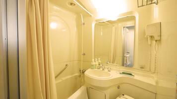Shower, free toiletries, hair dryer, slippers
