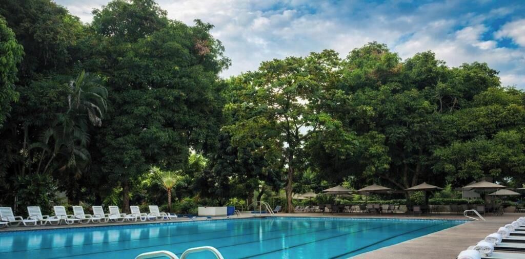 Outdoor pool, open 9:00 AM to 9:00 PM, pool umbrellas, sun loungers