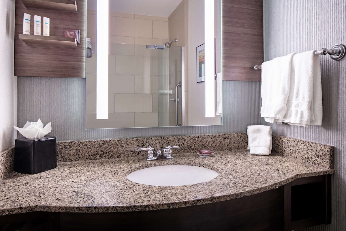 free toiletries, hair dryer, towels, soap