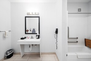 Room, 2 Queen Beds, Accessible, Non Smoking (Mobility Accessible) | Bathroom | Combined shower/tub, hair dryer, towels