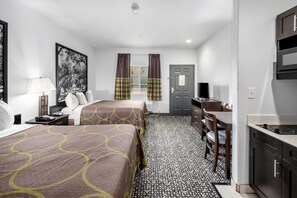 Room, 2 Queen Beds, Kitchen | Desk, iron/ironing board, free cribs/infant beds, free WiFi