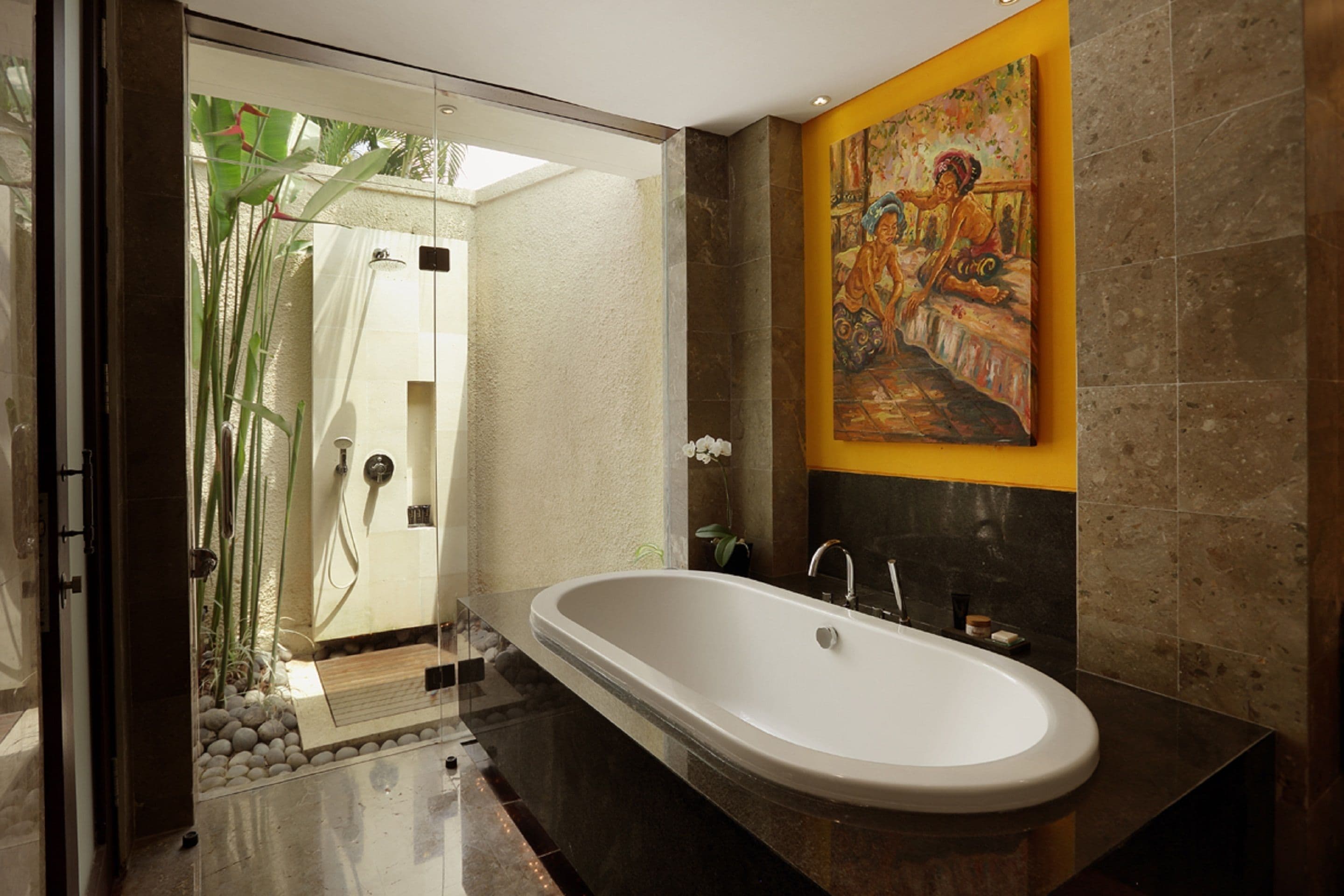 luxury villa, 3 bedrooms, private pool | bathroom | separate bathtub and shower, deep-soaking bathtub, rainfall showerhead