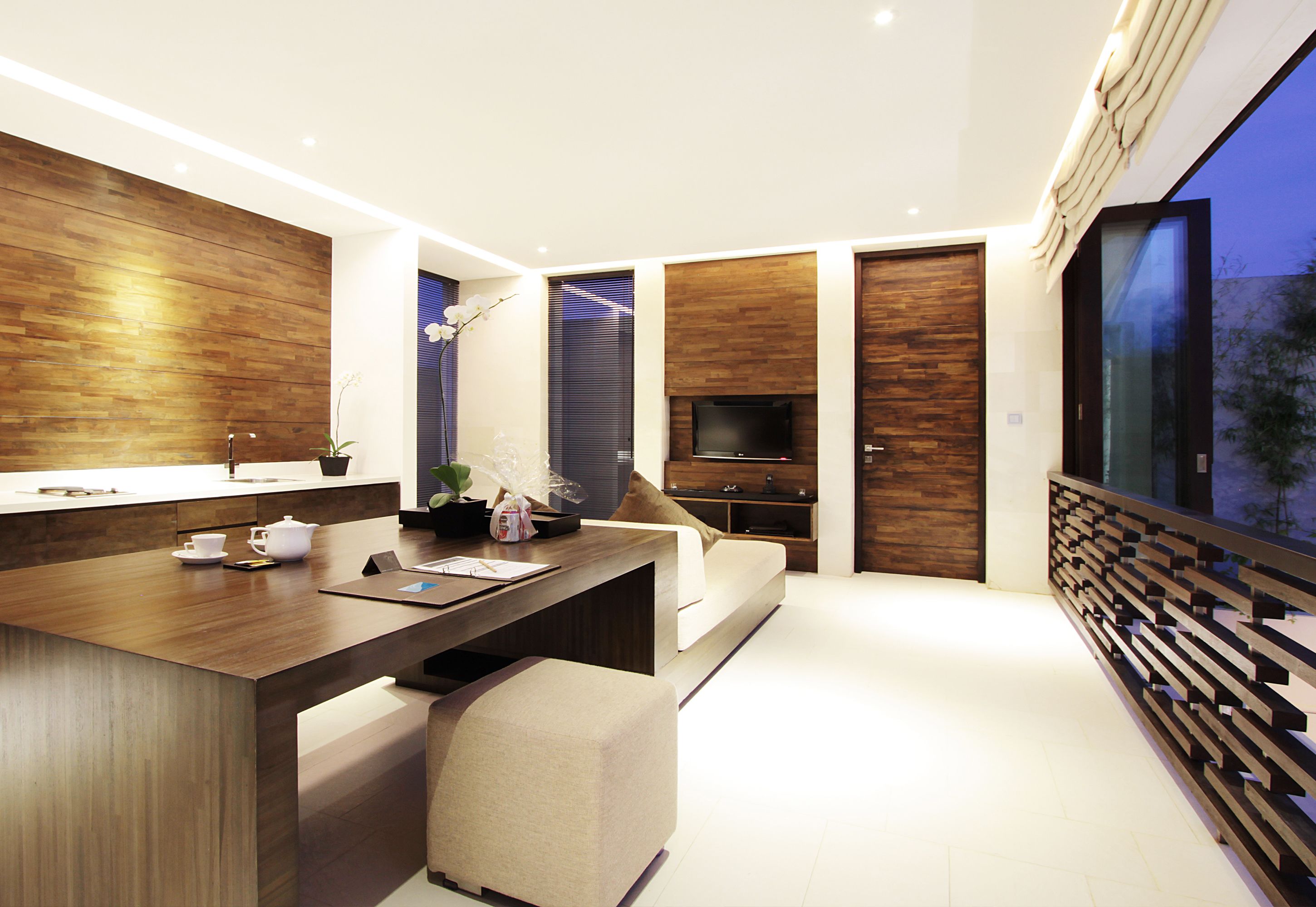 villa, private pool (waterfall) | living room | 32-inch smart tv with cable channels, tv, ipad