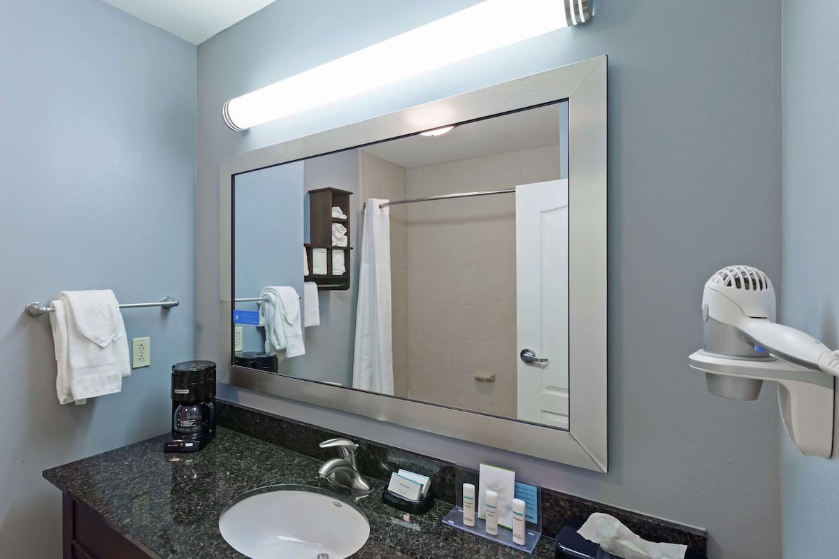 free toiletries, hair dryer, towels