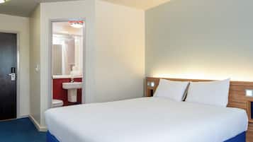 1 bedroom, desk, iron/ironing board, bed sheets