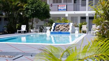 Outdoor pool, pool loungers