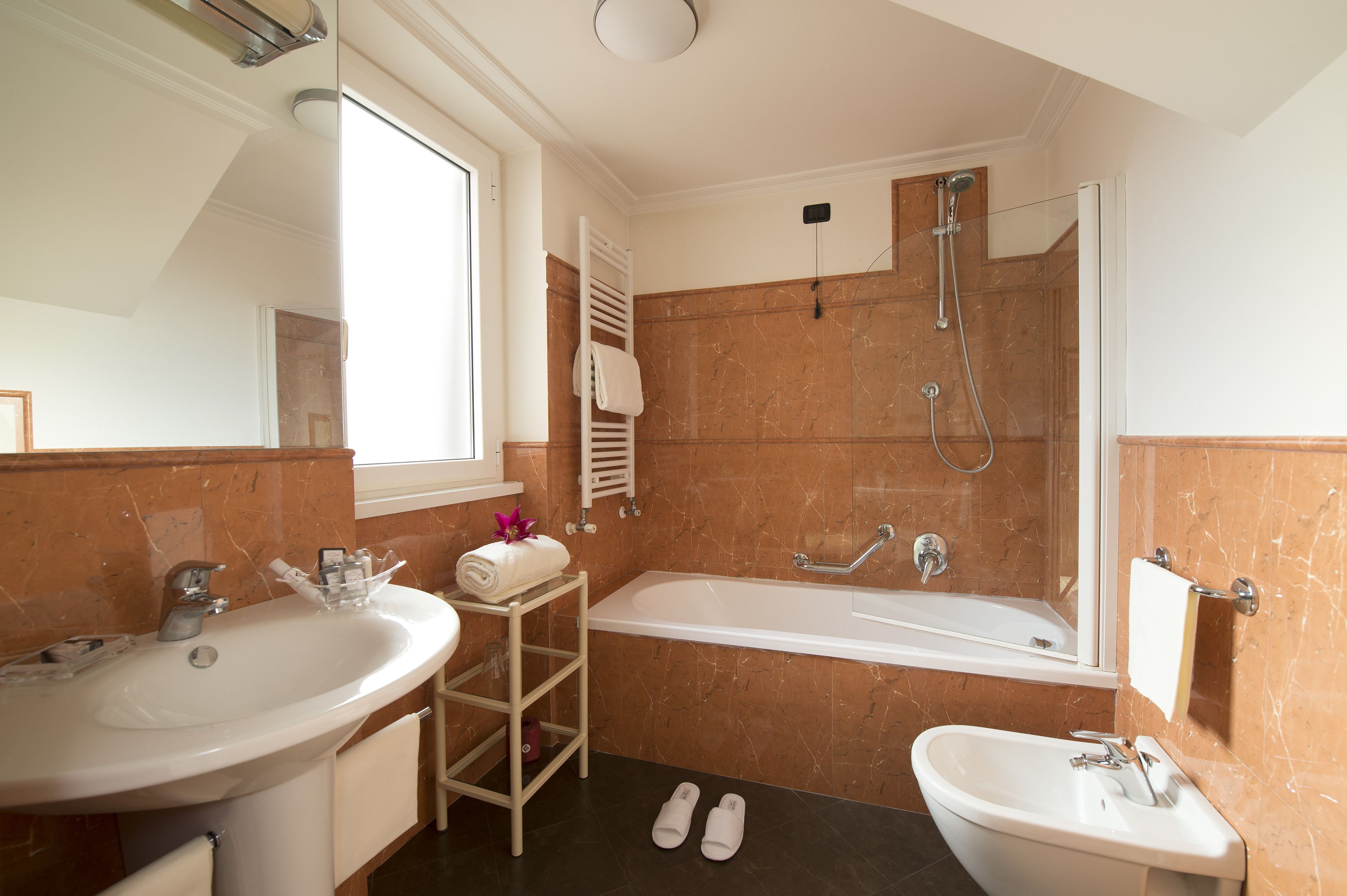 deluxe double room, balcony | bathroom | designer toiletries, hair dryer, slippers, bidet