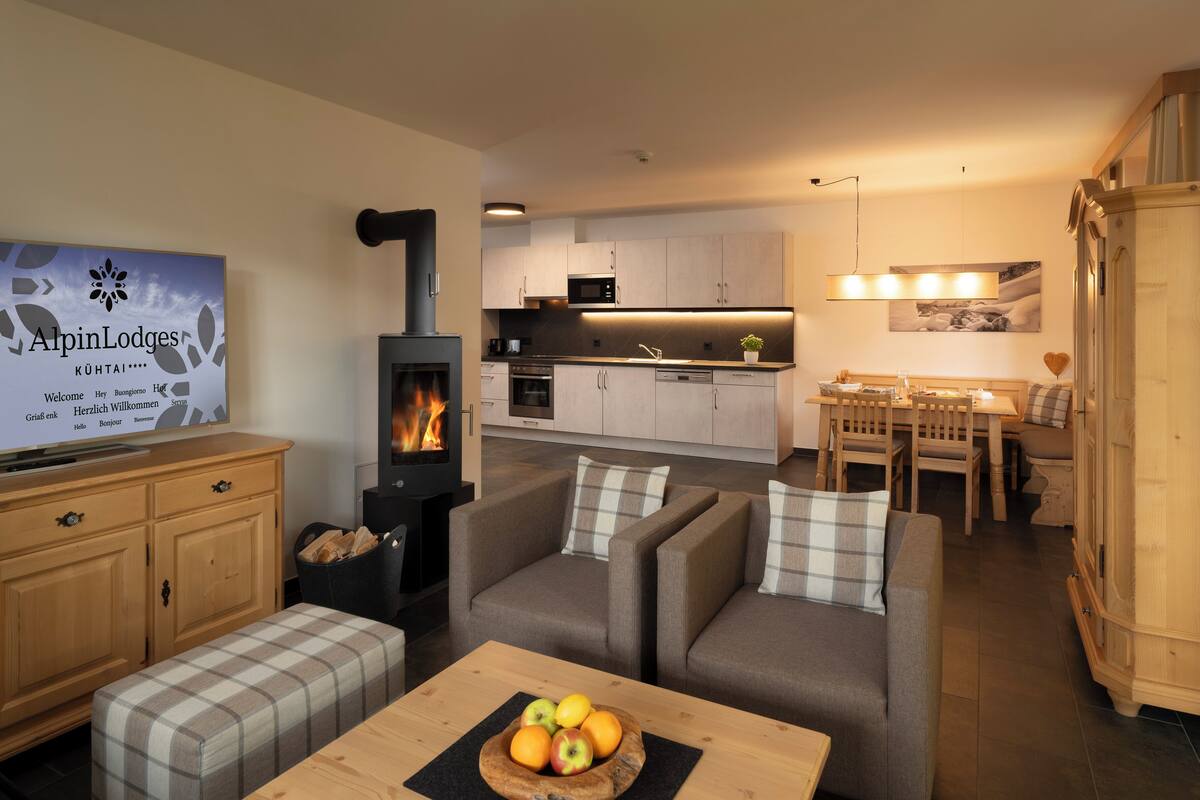 Departamento Confort, 2 habitaciones, sauna (Fuchsbau) | Cocina privada | Cafetera de espresso, cafetera y tetera y refrigerador con congelador