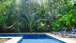 A swimming pool with lounge chairs and tropical foliage in the background. - Villas Picalu Lodge (Puerto Aventuras)