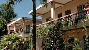 A hotel with a balcony, surrounded by lush greenery and flowering plants. - Rhino Lodge & Hotel (Sauraha)