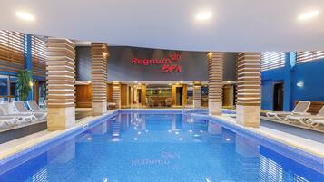 2 indoor pools, outdoor pool, open 9:00 AM to 9:00 PM, free cabanas