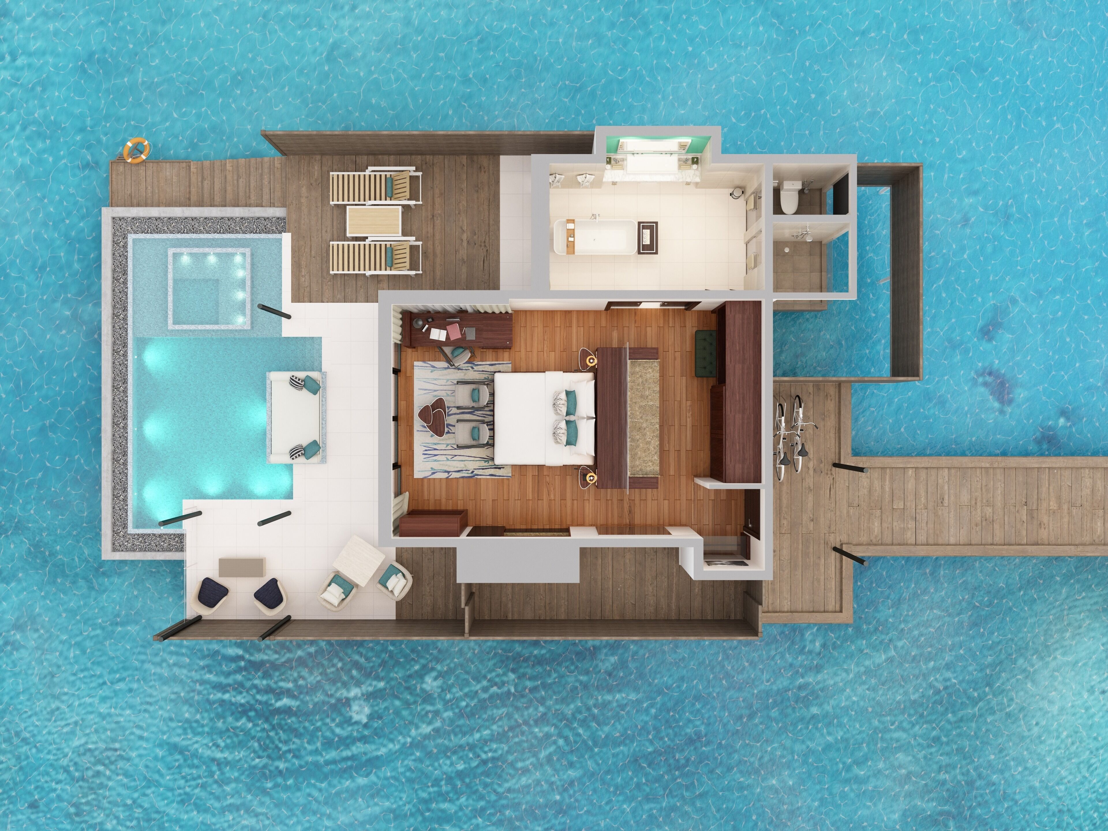 deluxe over water pool villa | floor plan