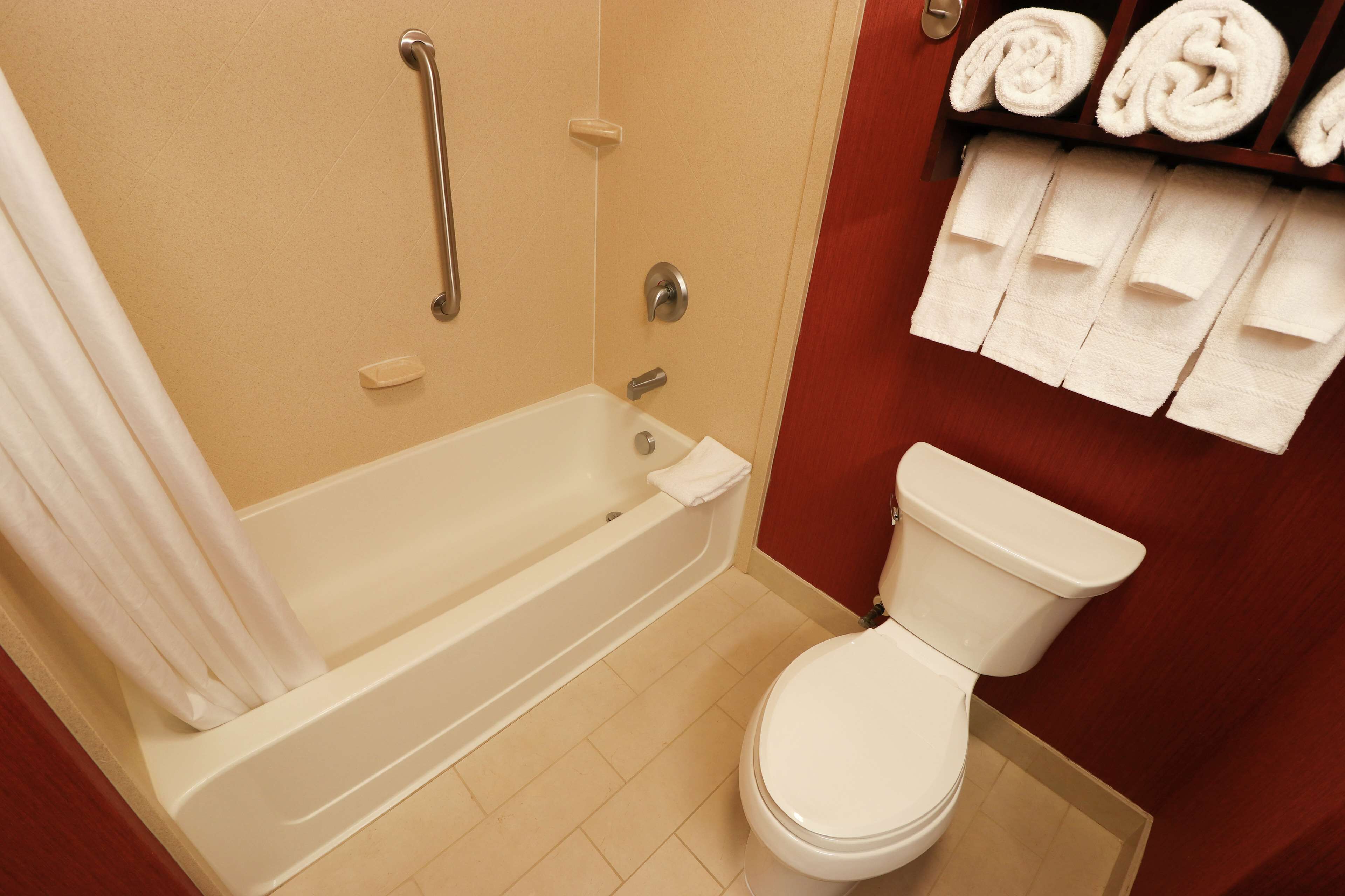 two queens | bathroom | hair dryer, towels