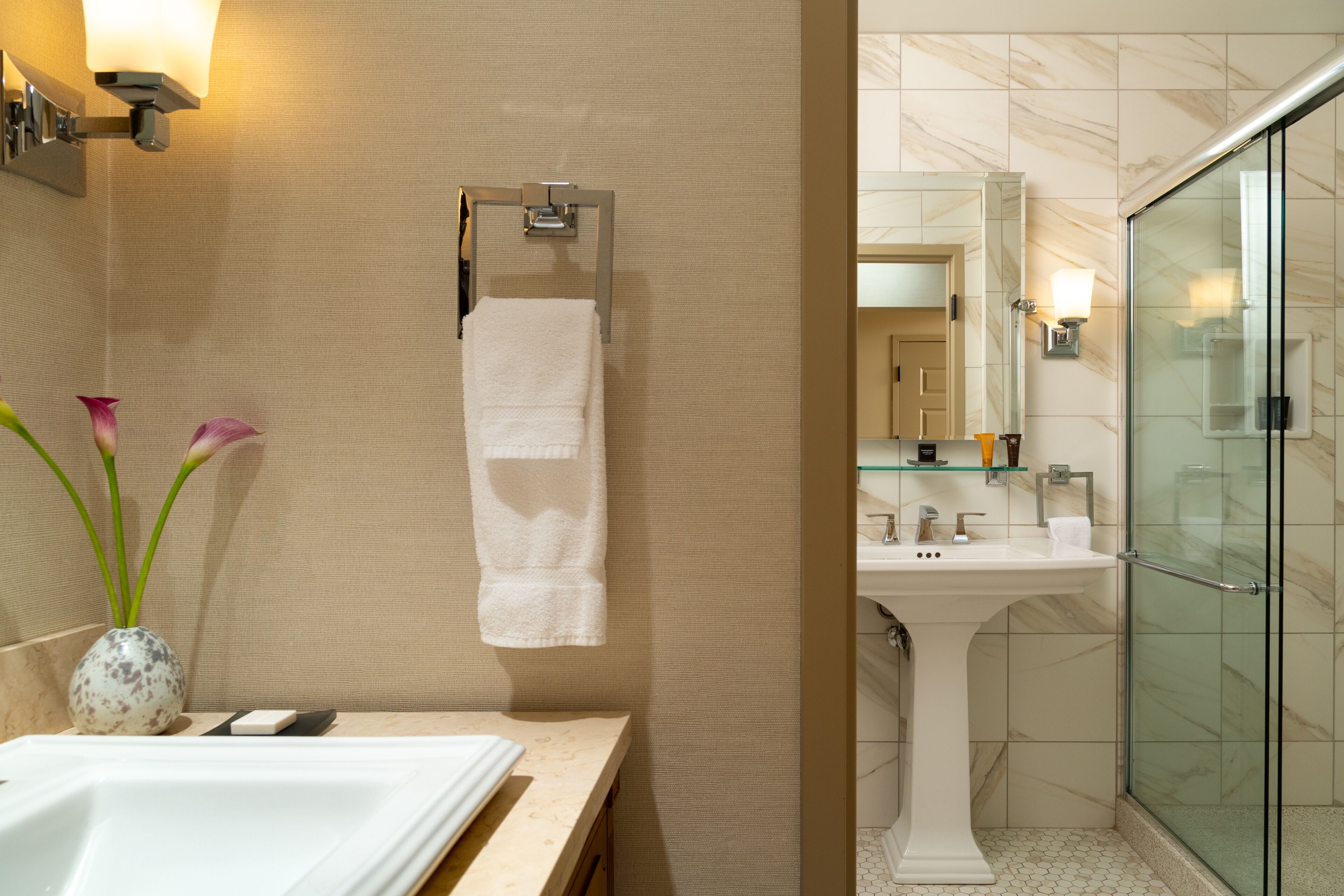 shower, free toiletries, hair dryer, dressing gowns