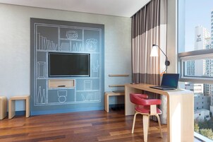 In-room safe, desk, laptop workspace, blackout drapes