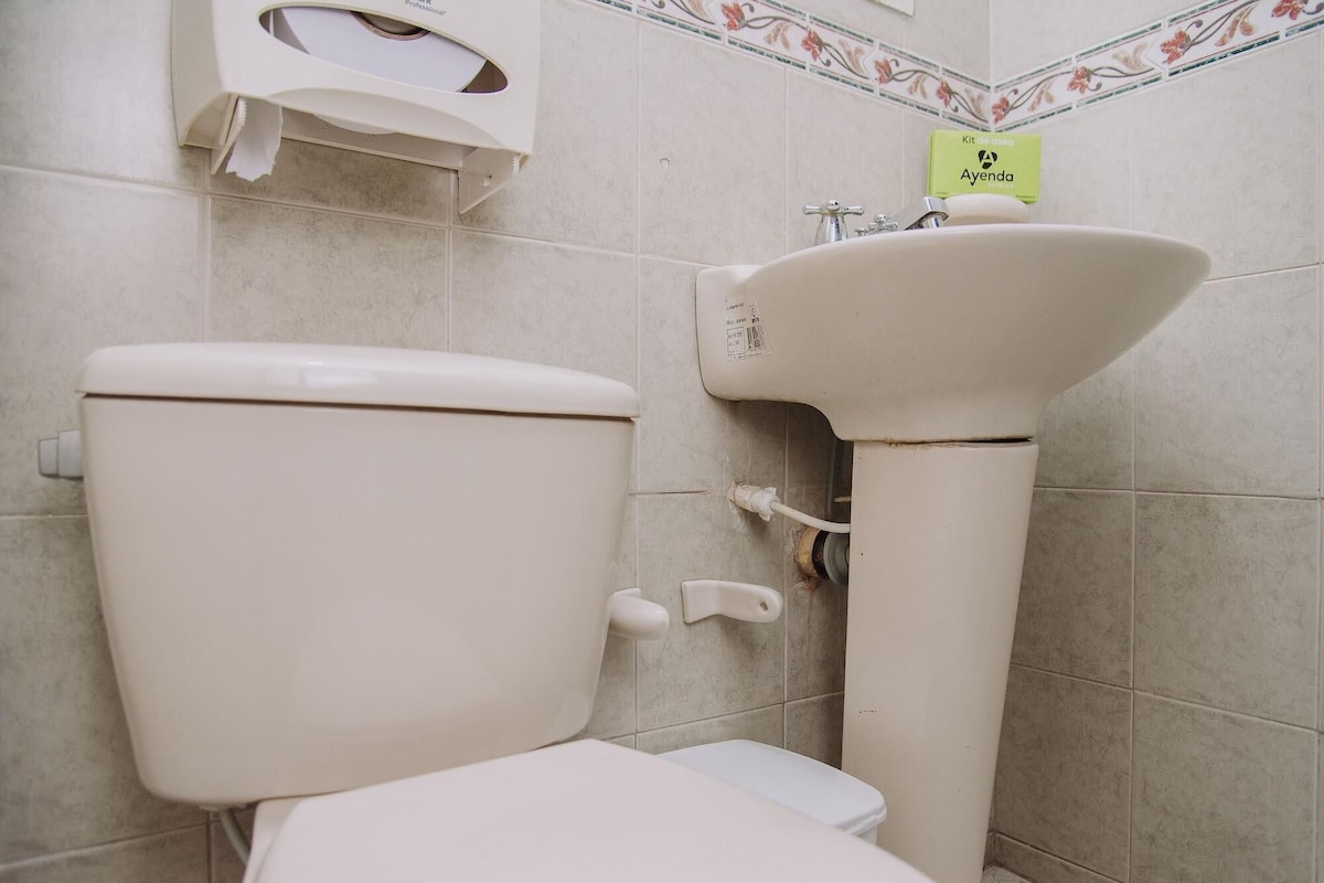 A bathroom with a toilet and a sink.