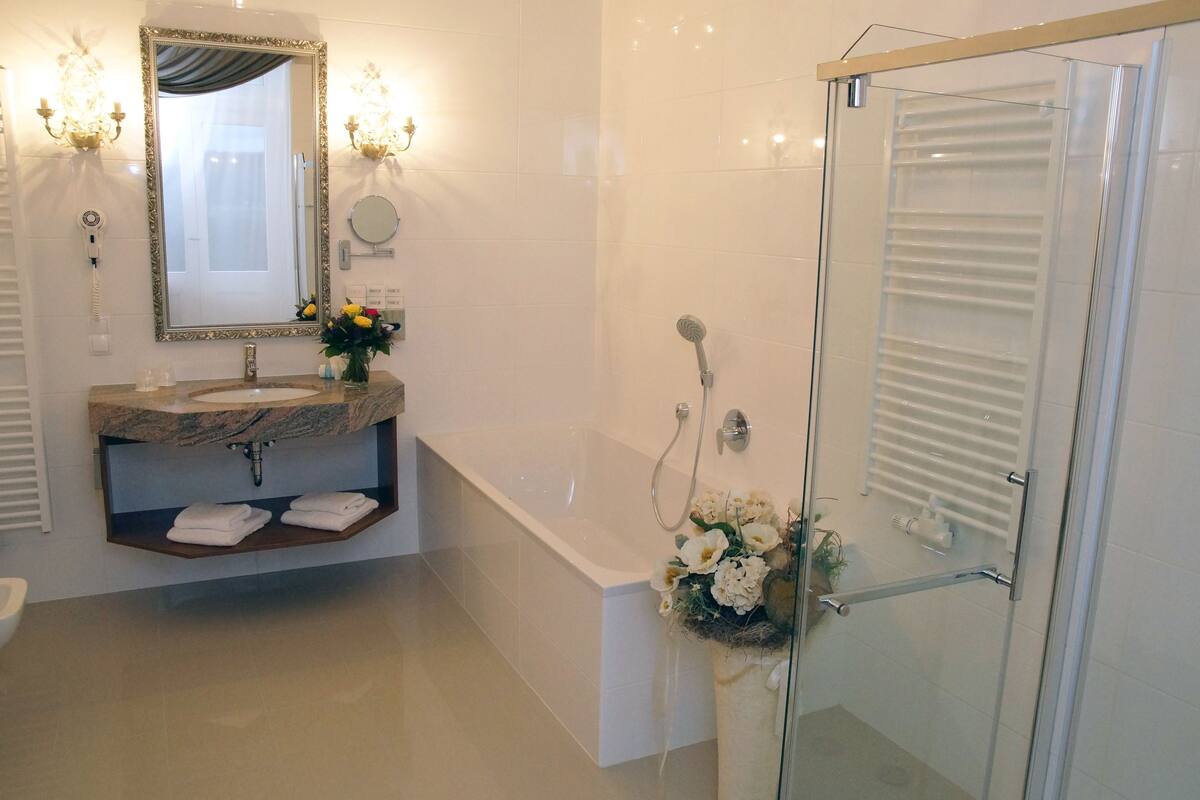 free toiletries, hair dryer, bathrobes, slippers