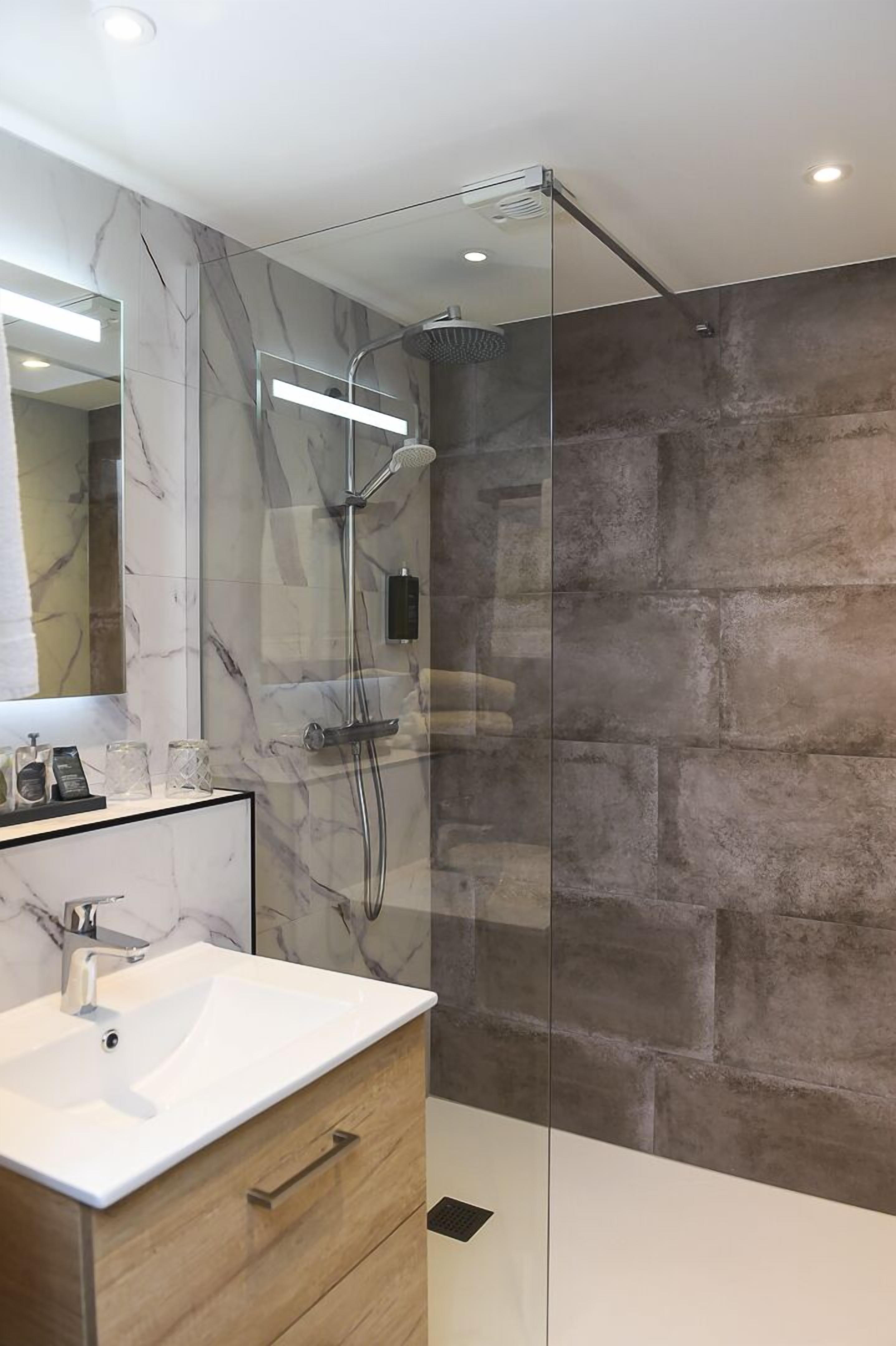 double room terrace and garden | bathroom | free toiletries, hair dryer, towels