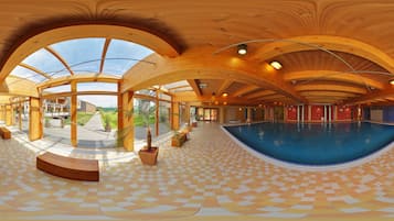 Indoor pool, outdoor pool, pool loungers