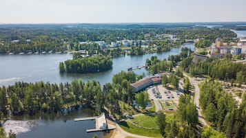 Enjoy serene lakeside views and recreational boating opportunities from our lakeside accommodations.