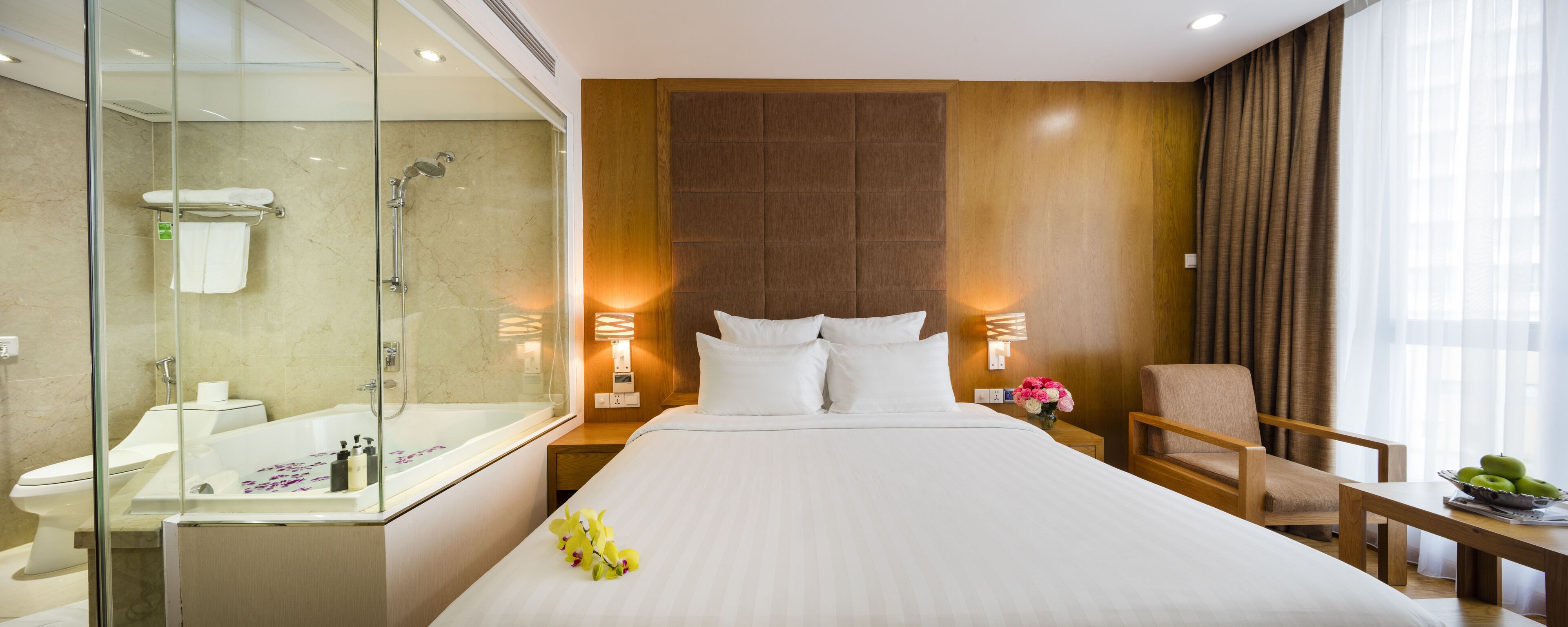 premium double room with bathtub | bathroom | separate bathtub and shower, free toiletries, hair dryer, bathrobes