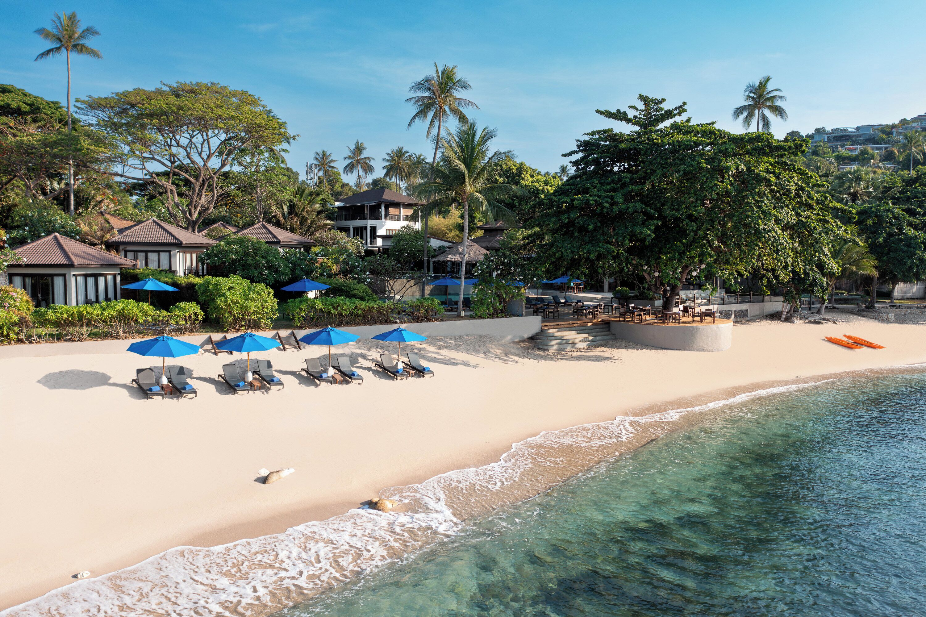 Private beach, white sand, sun-loungers, beach umbrellas