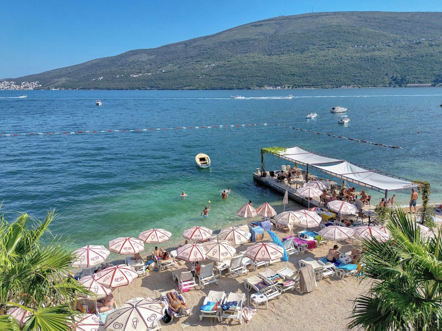 Private beach nearby, white sand, beach cabanas, beach bar