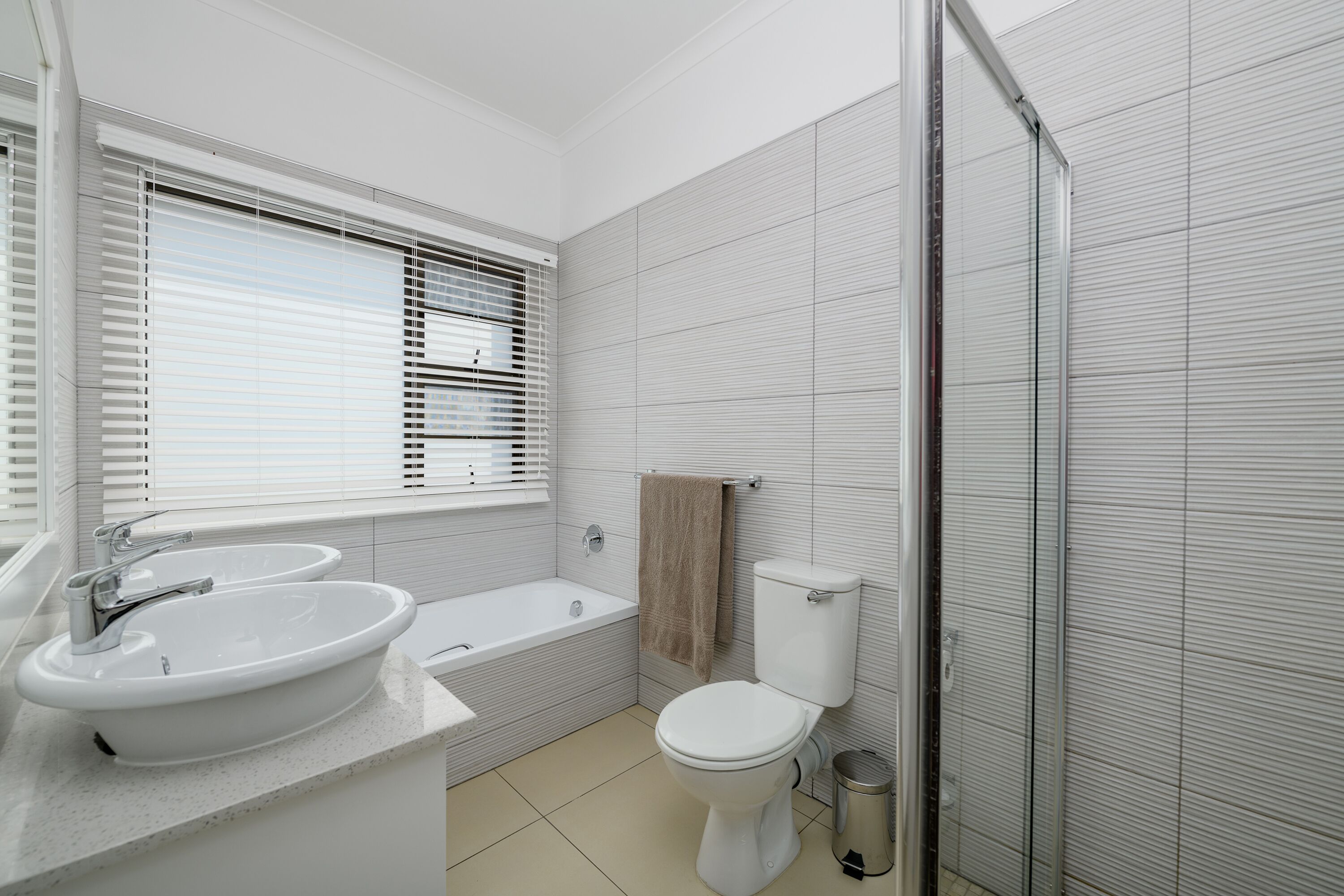 two bedroom beach front villa with splash pool | bathroom | hair dryer, towels, toilet paper