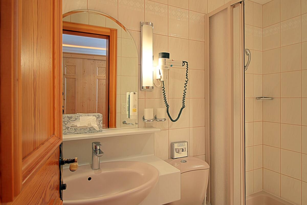 free toiletries, hair dryer, towels