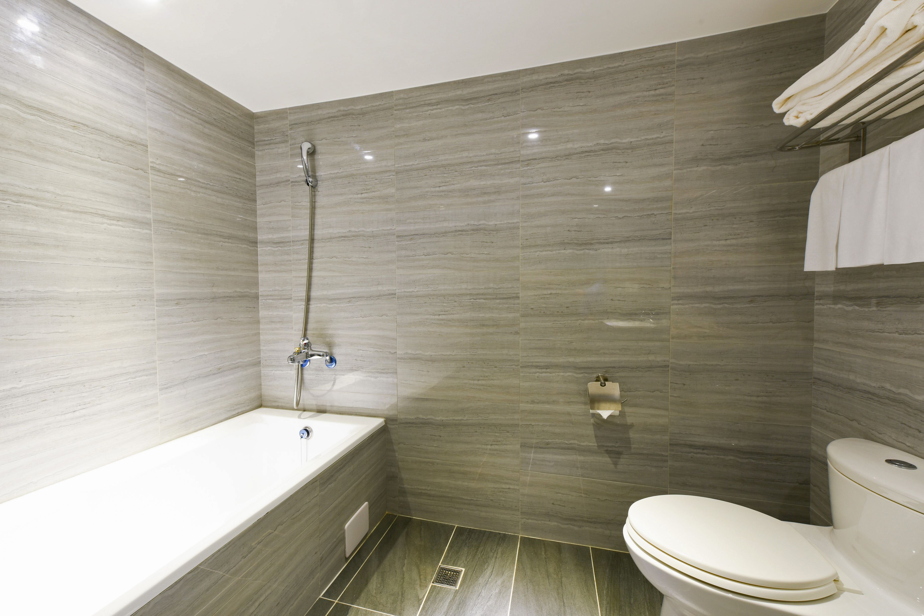 free toiletries, hair dryer, slippers, towels