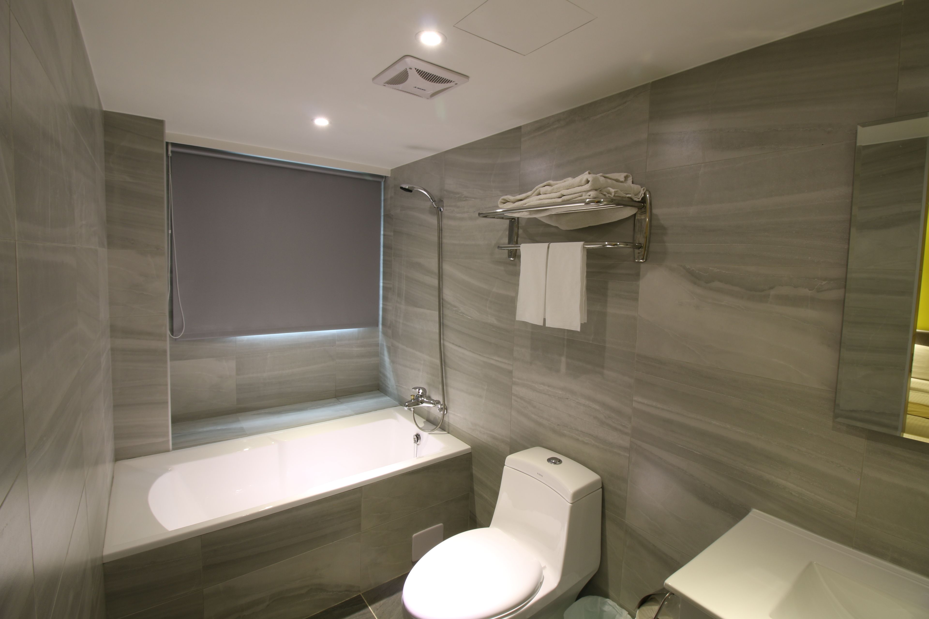 free toiletries, hair dryer, slippers, towels