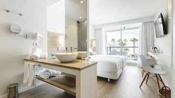 Shower, rainfall showerhead, eco-friendly toiletries, hair dryer