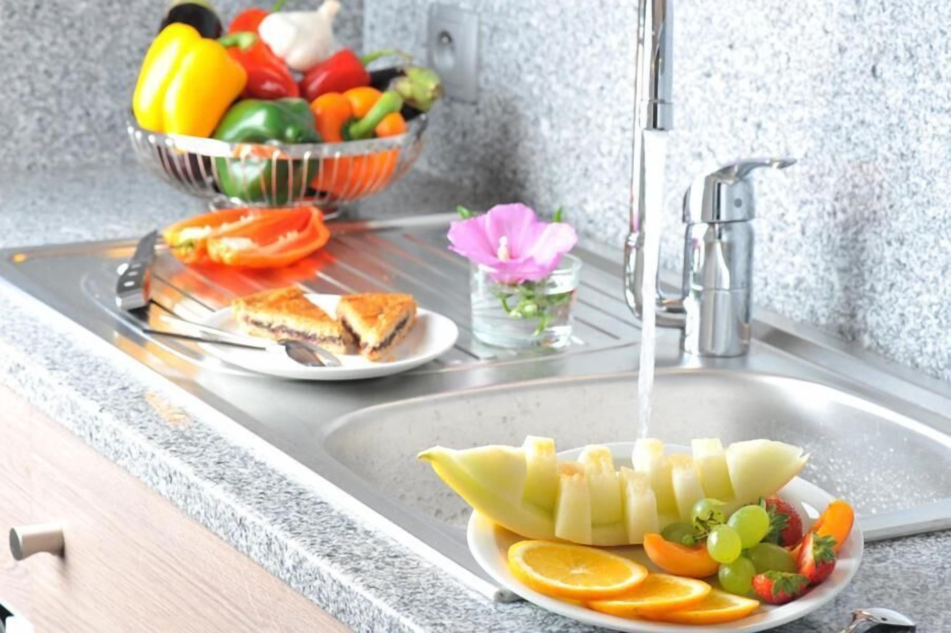 fridge, microwave, dishwasher, electric kettle