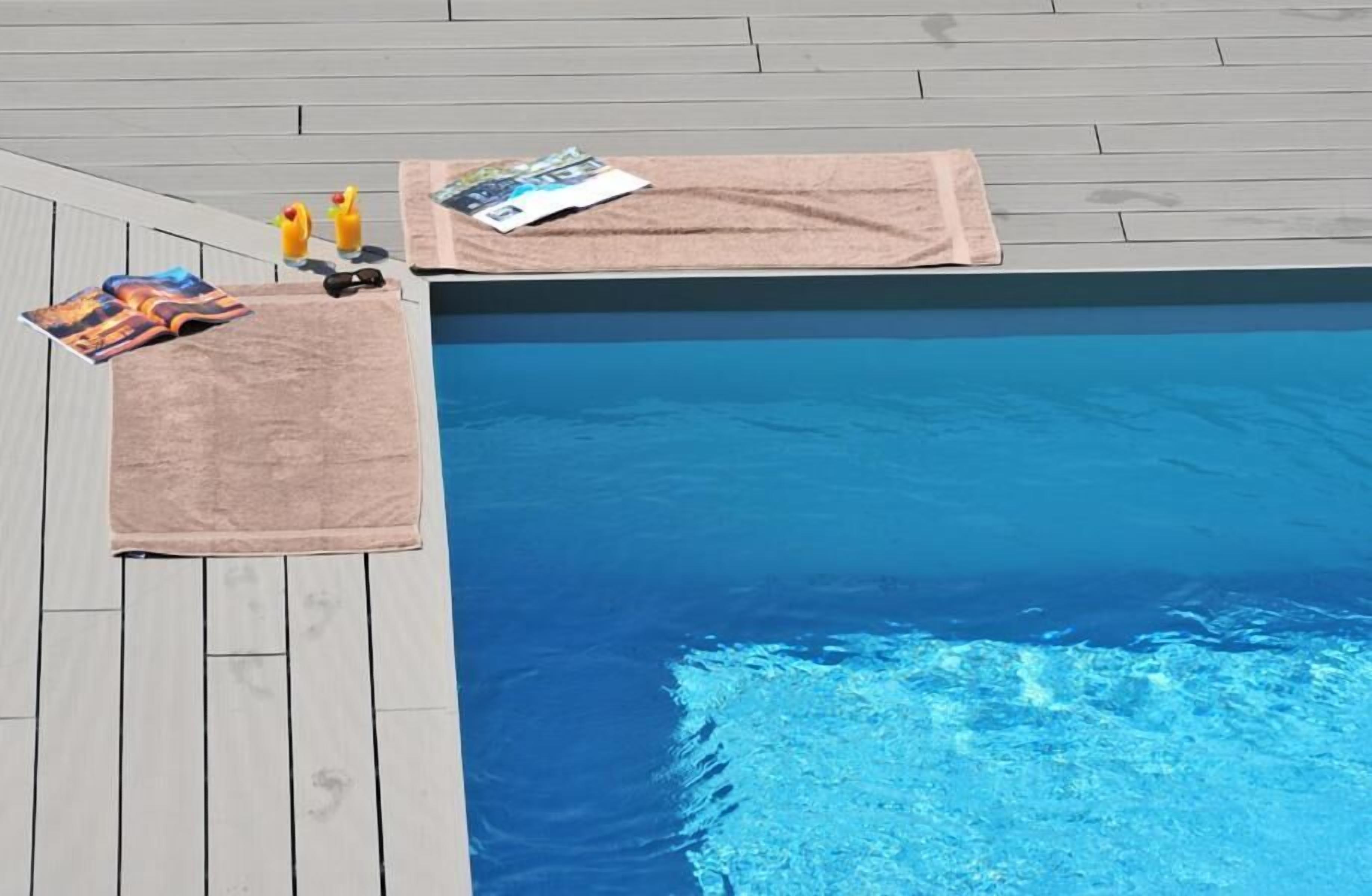 outdoor pool, open 6:00 pm to 9:00 pm, pool umbrellas, pool loungers