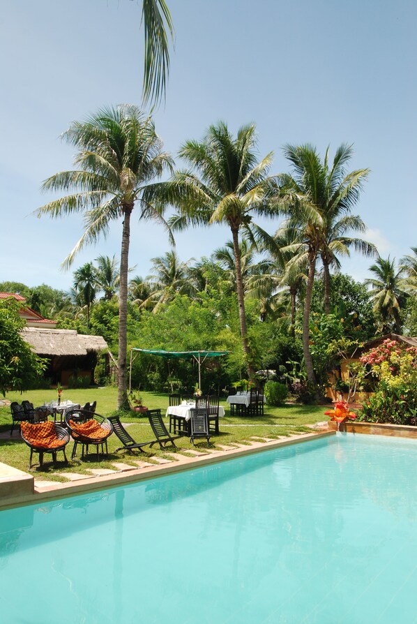 Outdoor pool, pool umbrellas