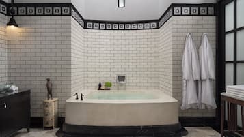 Riverside Pool Villa | Bathroom | Separate tub and shower, deep soaking tub, designer toiletries