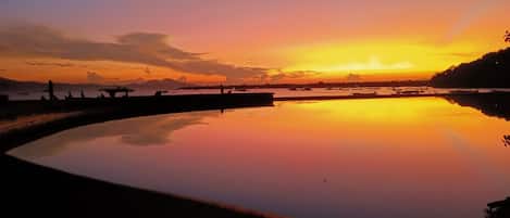 Outdoor pool, pool umbrellas
