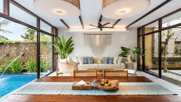 Villa, 1 Bedroom, Private Pool (Premiere, Rice Field View) | Living area | 32-inch LCD TV with satellite channels, TV