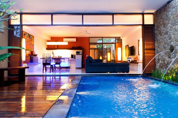 Deluxe Villa, 1 Bedroom, Private Pool | Living area | 32-inch LCD TV with satellite channels, TV