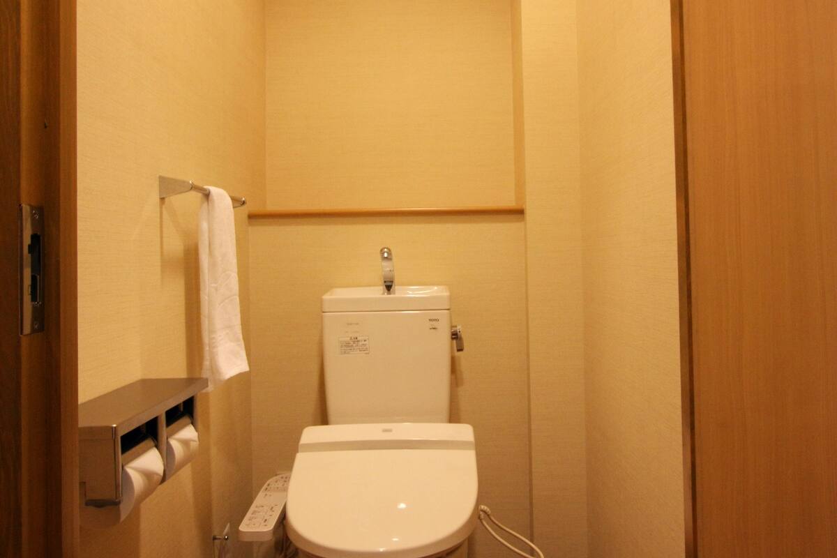 combined shower/bathtub, free toiletries, hair dryer, slippers