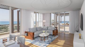 Suite, terras, uitzicht op zee | Lakens van Egyptisch katoen, luxe beddengoed