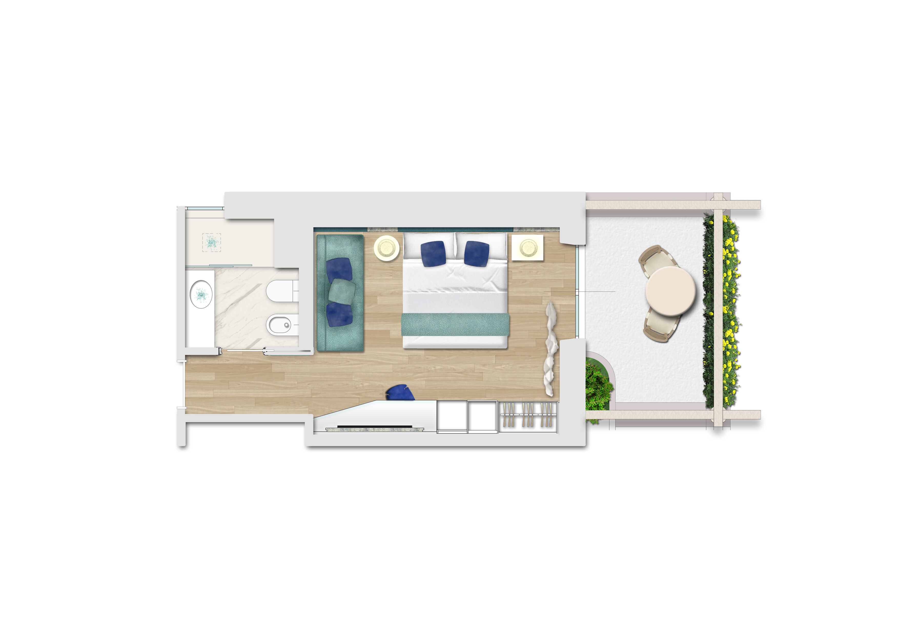 luxury twin room, 1 king bed | floor plan