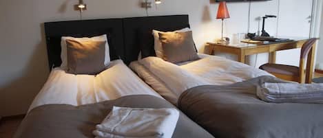 Twin Room | Hypo-allergenic bedding, down comforters, individually decorated, desk