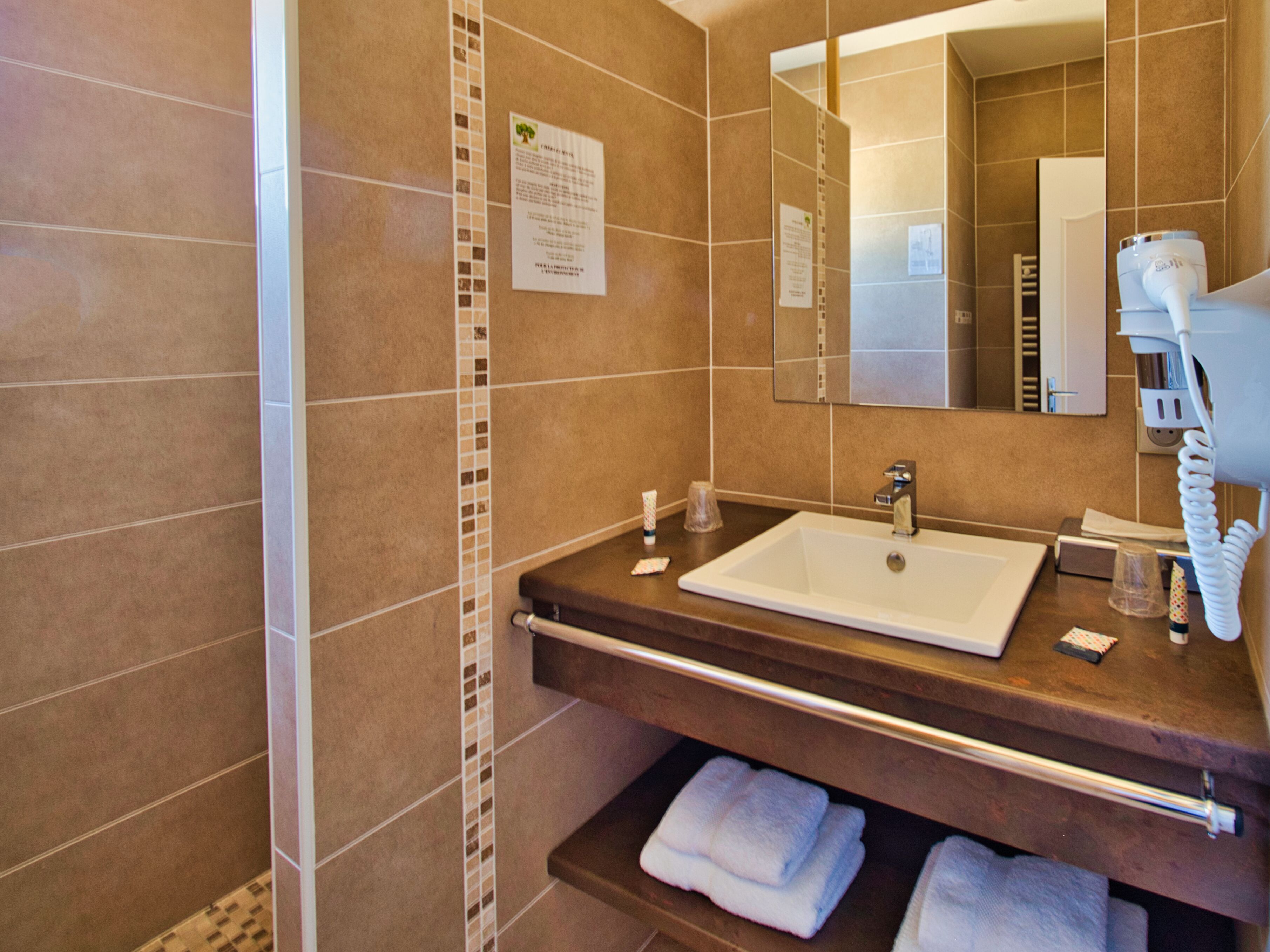 shower, rainfall showerhead, free toiletries, hair dryer